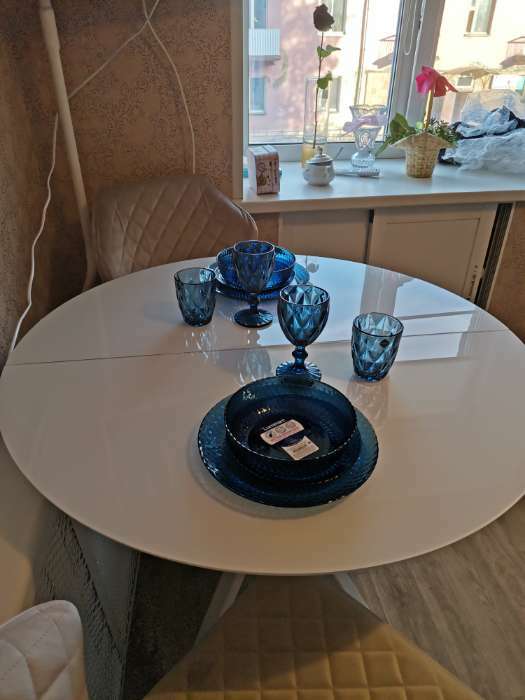 Фотография покупателя товара Тарелка плоская стеклянная «Идиллия», d=25 см, цвет синий