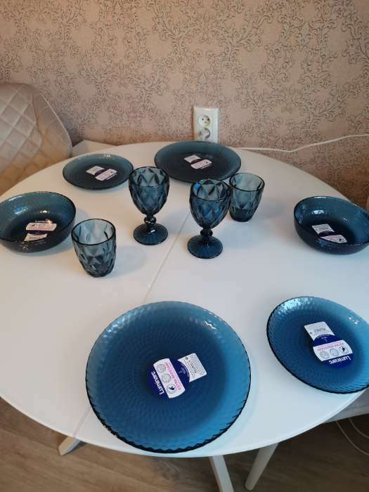 Фотография покупателя товара Тарелка плоская стеклянная «Идиллия», d=25 см, цвет синий - Фото 1