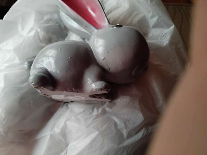 Фотография покупателя товара Фигура "Зайка с цветами" серая 20х20х10см - Фото 3