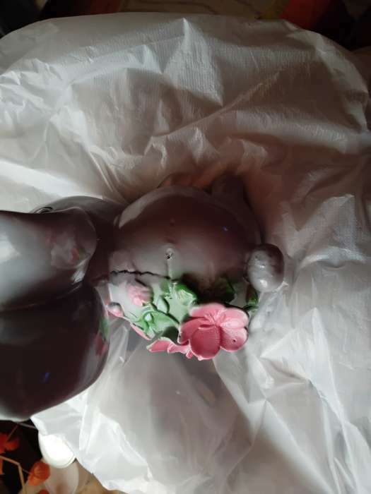 Фотография покупателя товара Фигура "Зайка с цветами" серая 20х20х10см - Фото 1