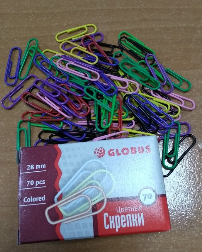 Фотография покупателя товара Скрепки канцелярские GLOBUS, 70 шт., 28 мм, цветные, микс - Фото 1