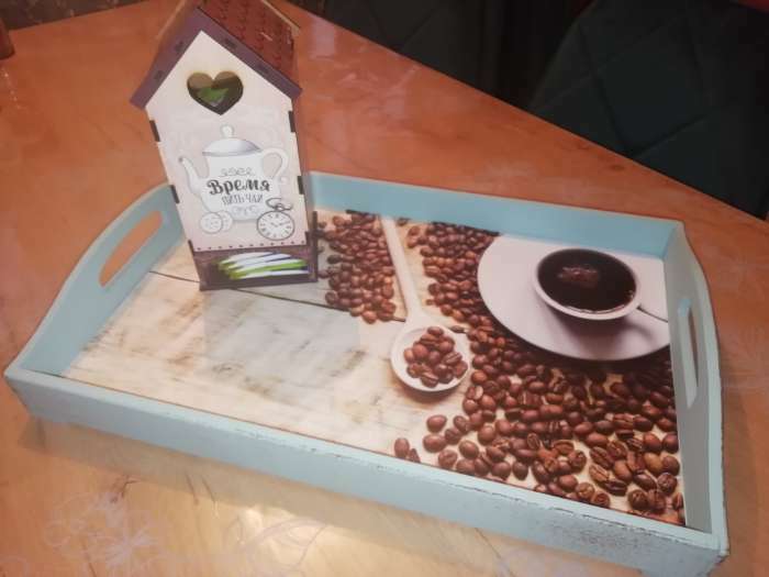 Фотография покупателя товара Поднос деревянный для завтрака "Кофе" 43х27,5х7 см - Фото 1