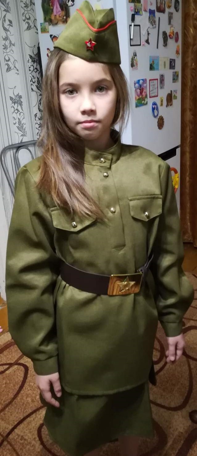 Фотография покупателя товара Костюм военный для девочки: гимнастёрка, юбка, ремень, пилотка, рост 120-130 см - Фото 8