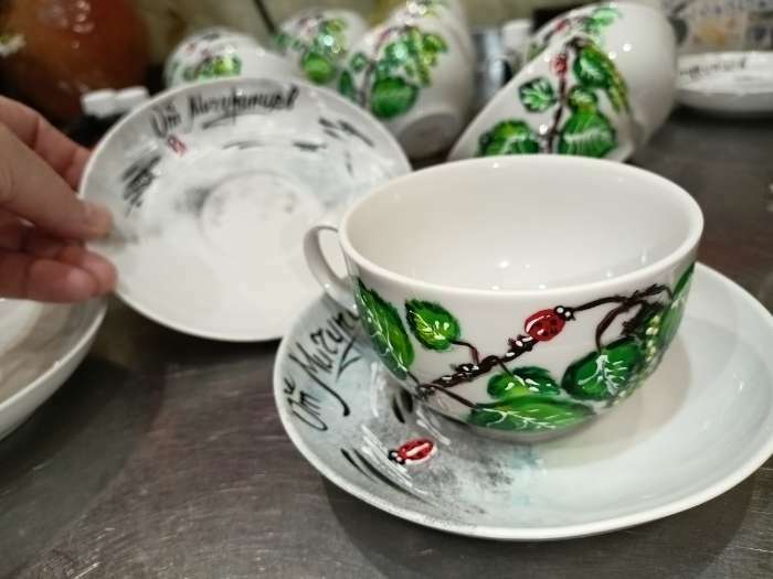 Фотография покупателя товара Чайная пара фарфоровая «Янтарь», 200 мл, чашка d=8,8 см, блюдце d=14 см - Фото 4