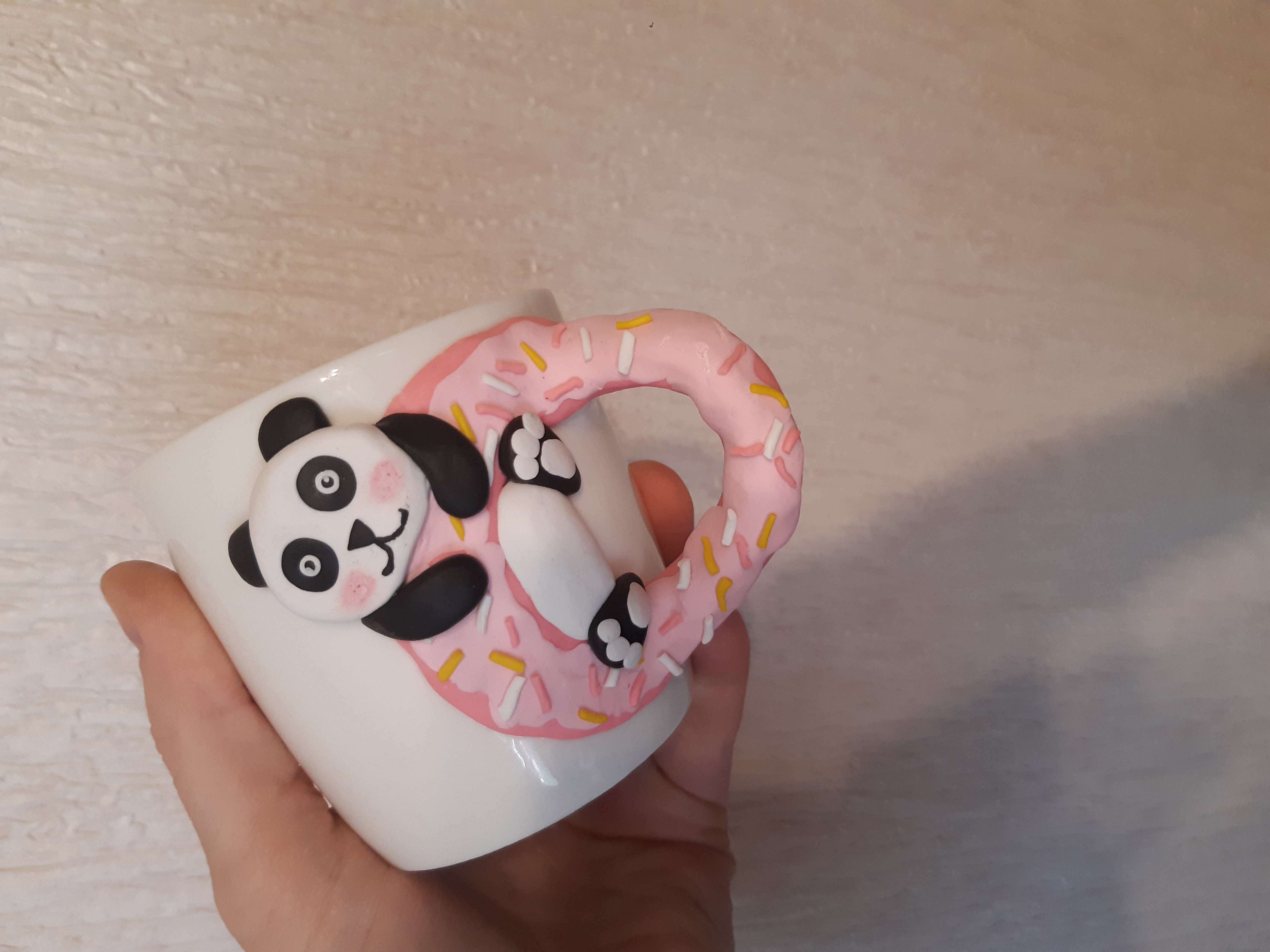 Фотография покупателя товара Кружка для декора полимерной глиной «Панда на пончике», 300 мл - Фото 3
