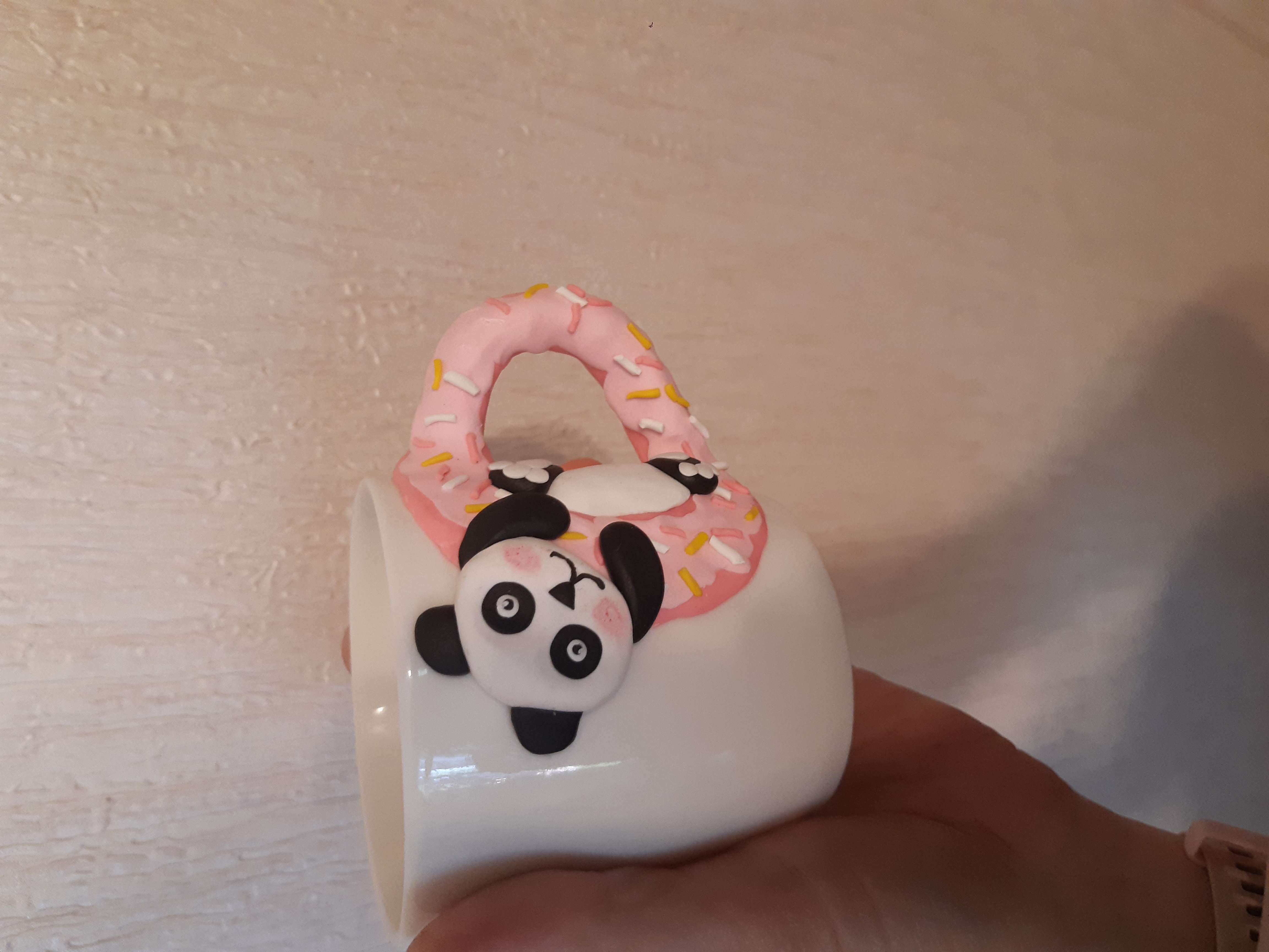 Фотография покупателя товара Кружка для декора полимерной глиной «Панда на пончике», 300 мл - Фото 1