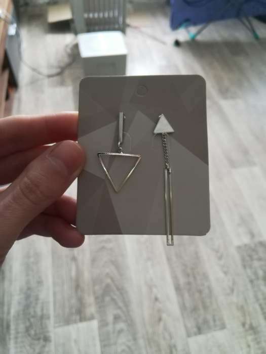 Фотография покупателя товара Серьги висячие «Геометрия» треугольники, цвет золото, 7 см - Фото 4
