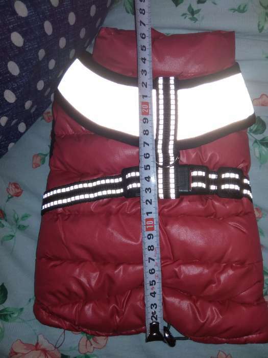 Фотография покупателя товара Куртка для собак со светоотражающей шлейкой, размер 18 (ДС 40, ОГ 50, ОШ 38),красная - Фото 4