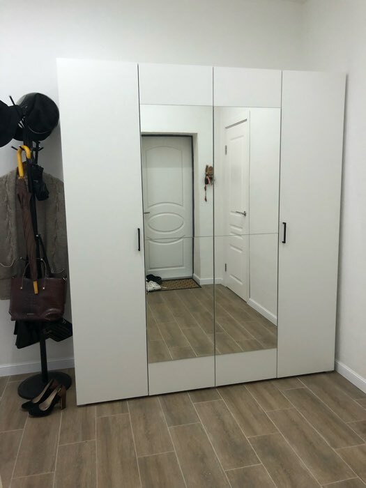 Фотография покупателя товара Шкаф 4х дверный с зеркалами Горизонт, 1800х570х2072, Белый/Белый - Фото 20