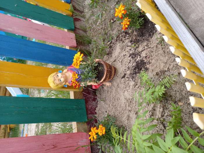 Фотография покупателя товара Садовая фигура "Девочка с корзинкой", разноцветная, гипс, 38 см, микс - Фото 1
