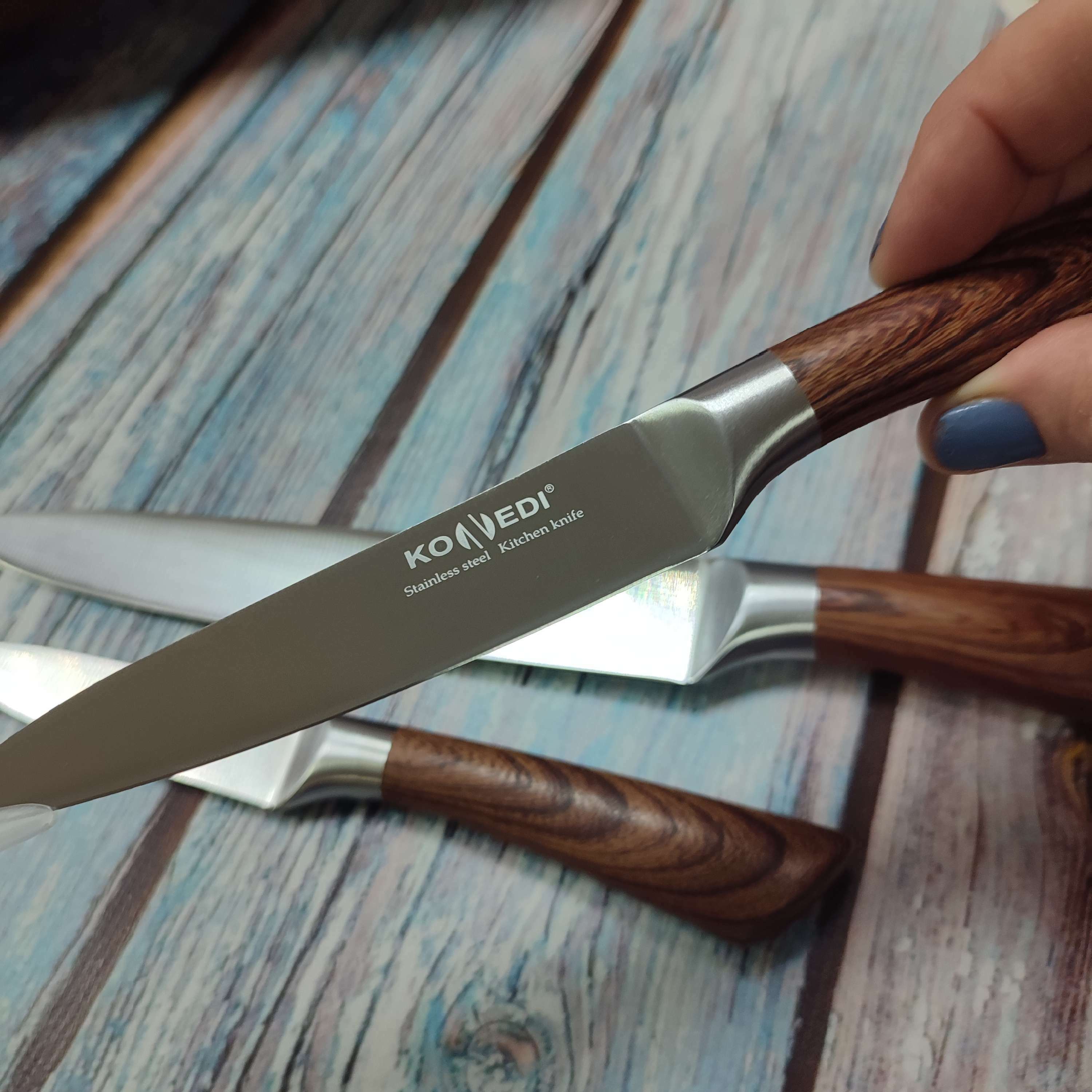 Фотография покупателя товара Нож универсальный Доляна Forest, лезвие 12,5 см, цвет коричневый - Фото 3