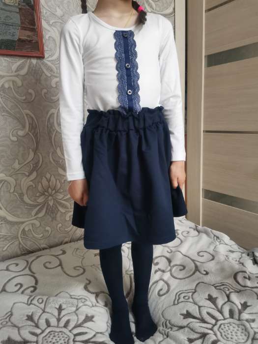 Фотография покупателя товара Школьная блузка для девочки, цвет белый, рост 128 см - Фото 1