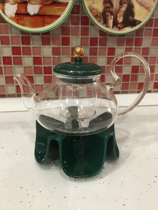 Фотография покупателя товара Чайник заварочный из стекла «Элегия», 600 мл, подставка для подогрева, стеклянное сито, цвет изумрудный - Фото 3