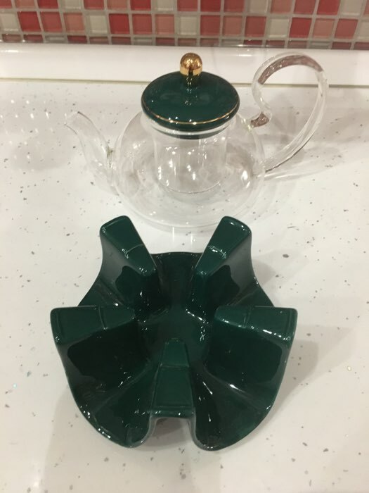 Фотография покупателя товара Чайник заварочный из стекла «Элегия», 600 мл, подставка для подогрева, стеклянное сито, цвет изумрудный - Фото 2