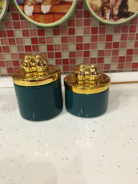 Фотография покупателя товара Банка керамическая для сыпучих продуктов «Золотое крыло», 1 л, цвет зелёный - Фото 8