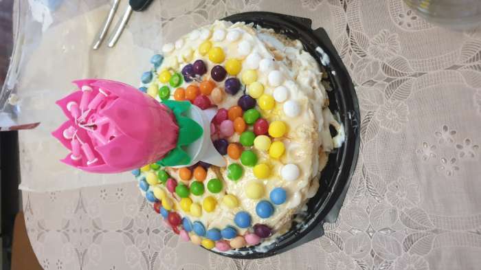 Фотография покупателя товара Свеча для торта музыкальная "Тюльпан", крутящаяся, розовая, 14,5×6 см - Фото 1