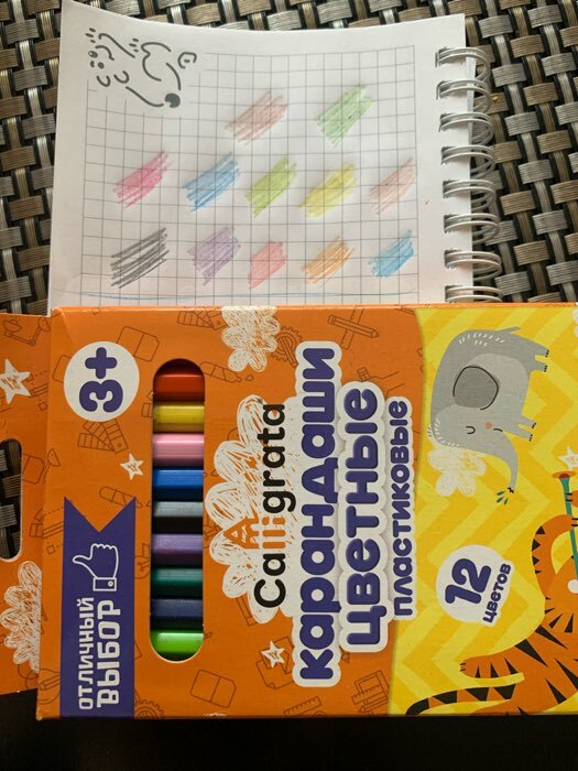 Фотография покупателя товара Карандаши 12 цветов Calligrata, ЭКОНОМ, заточенные, шестигранные, пластиковые, картонная упаковка, европодвес - Фото 36