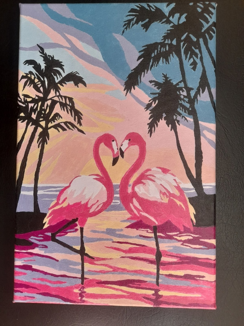 Фотография покупателя товара Картина по номерам на холсте с подрамником «Фламинго на закате», 30х20 см - Фото 3