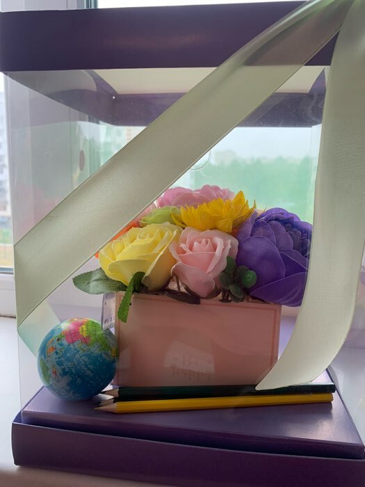Фотография покупателя товара Коробка подарочная для цветов с вазой и PVC окнами складная, упаковка, «Счастья!», 23 х 30 х 23 см - Фото 5