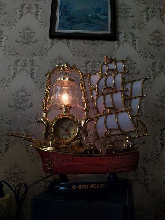 Фотография покупателя товара Часы-светильник "Парусник", с будильником, 32 х 28 см
