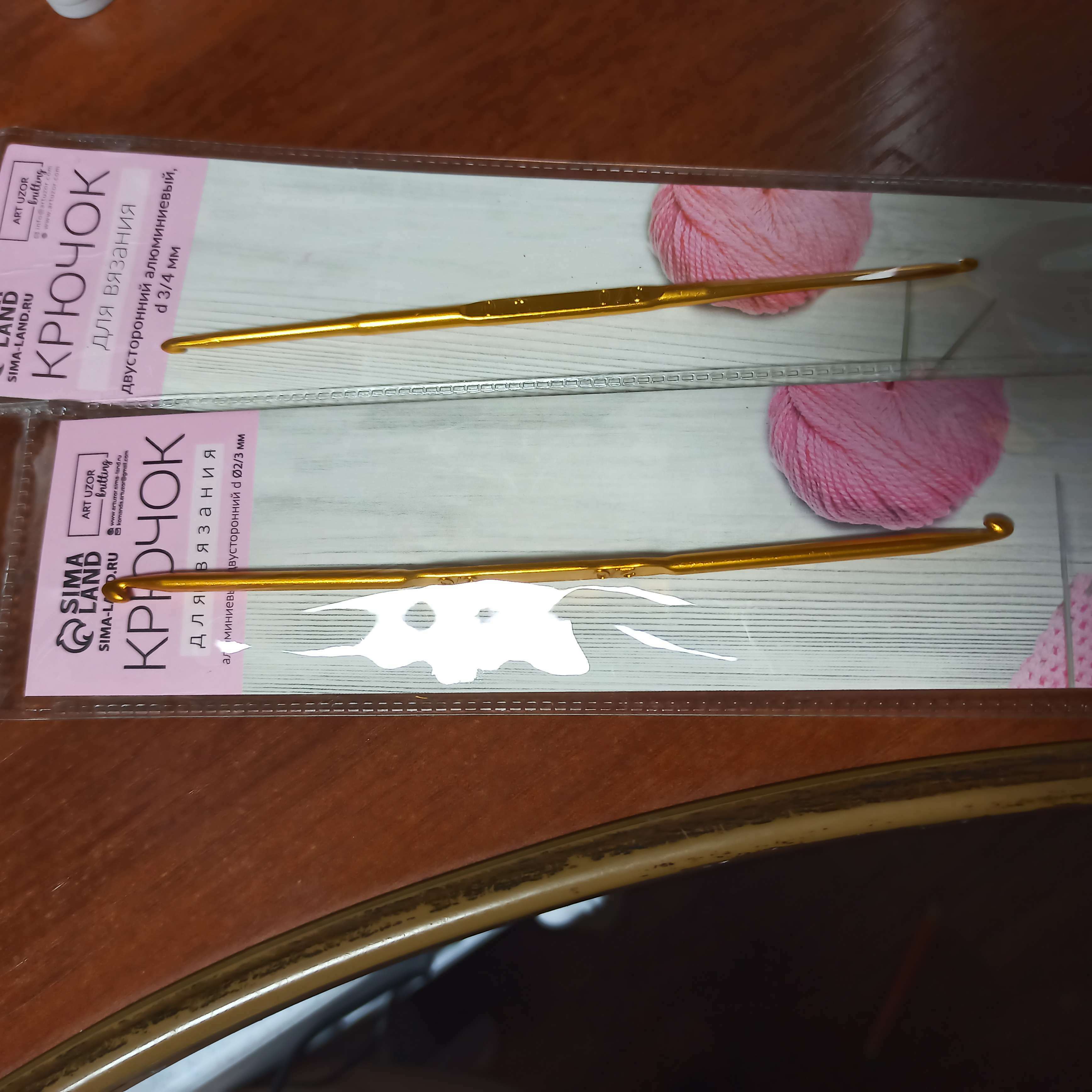 Фотография покупателя товара Крючок для вязания, двусторонний, d = 3/4 мм, 13 см, цвет золотой