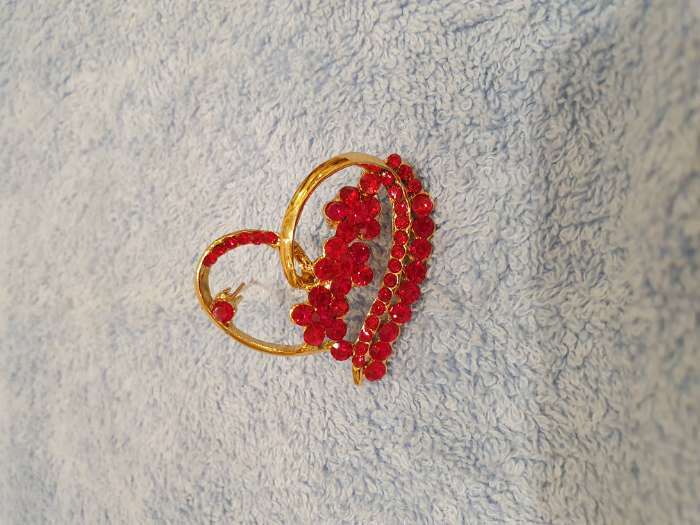 Фотография покупателя товара Брошь «Сердце» с цветами, цвет красный в золоте