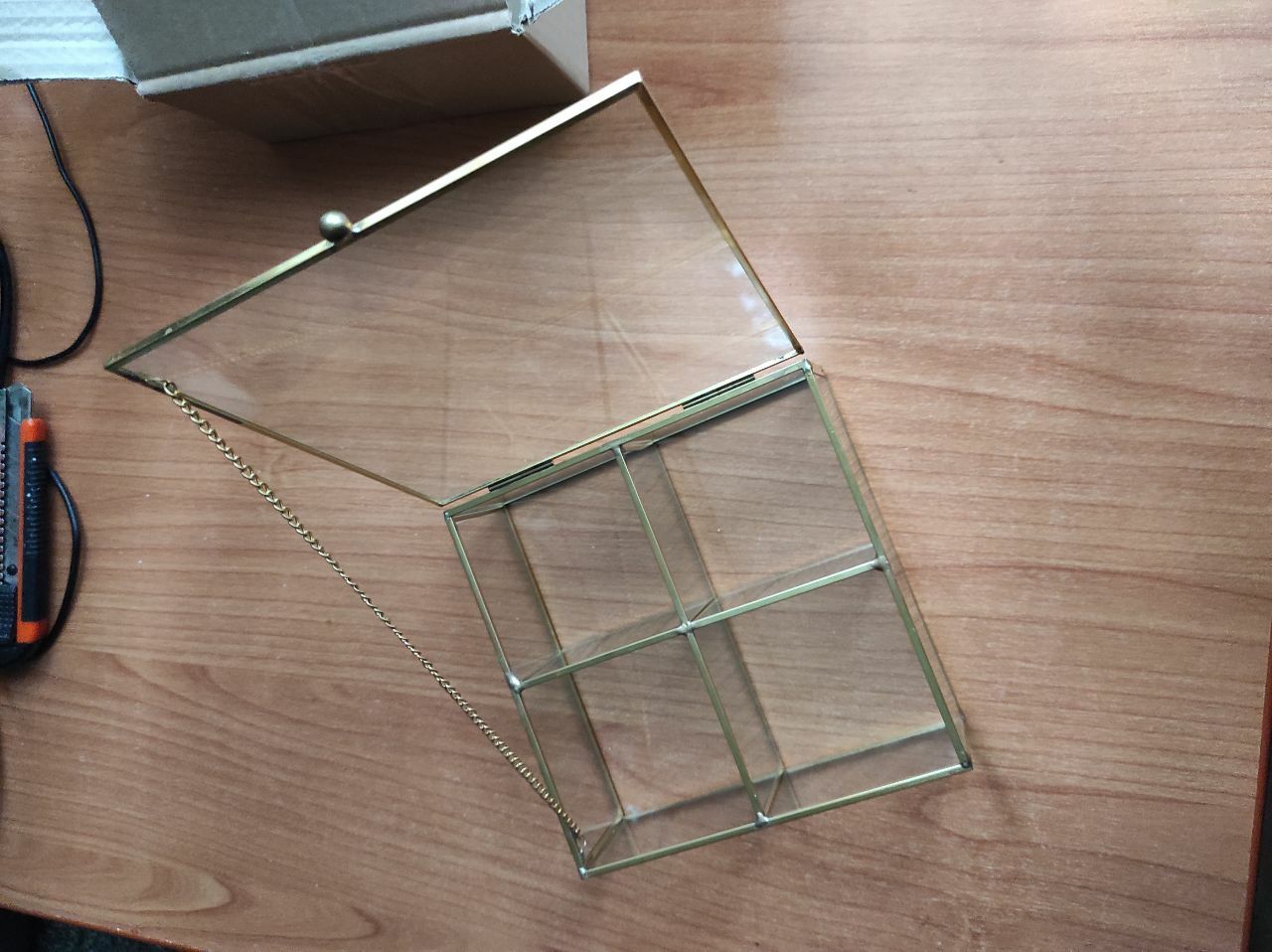 Фотография покупателя товара Шкатулка стекло с металлическим каркасом с делениями"Квадрат с гранями"  7х16х16 см - Фото 1