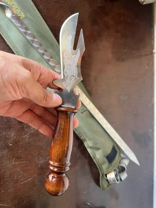 Фотография покупателя товара Нож-вилка (шампур) для шашлыка узбекский с гравировкой - Фото 3