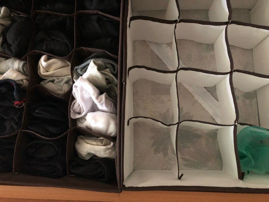 Фотография покупателя товара Органайзер для хранения белья «Астра», 16 ячеек, 36×28×12 см, цвет коричневый, внутренняя стенка МИКС - Фото 2