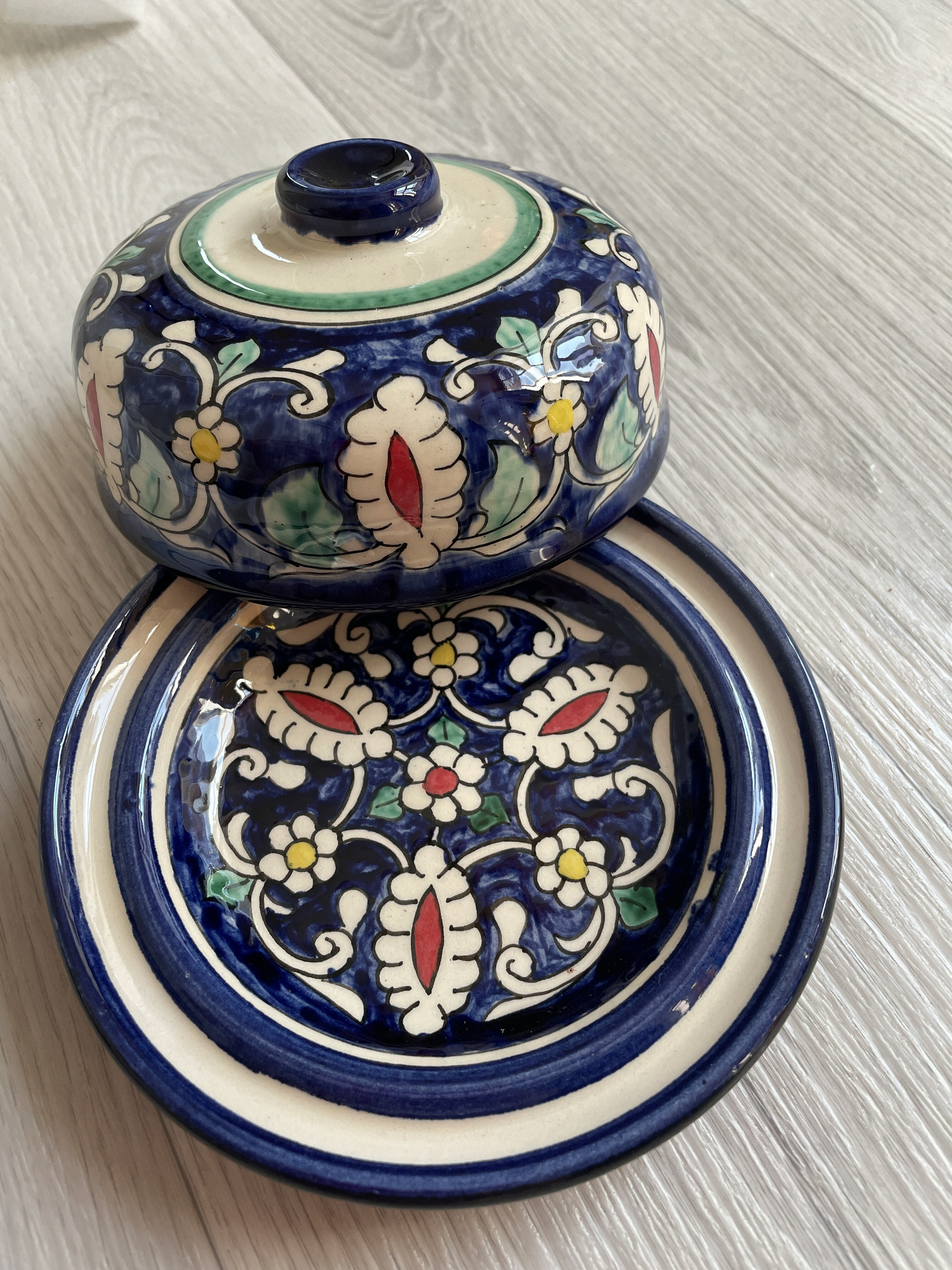 Фотография покупателя товара Масленка Риштанская Керамика "Цветы", 13 см, синий