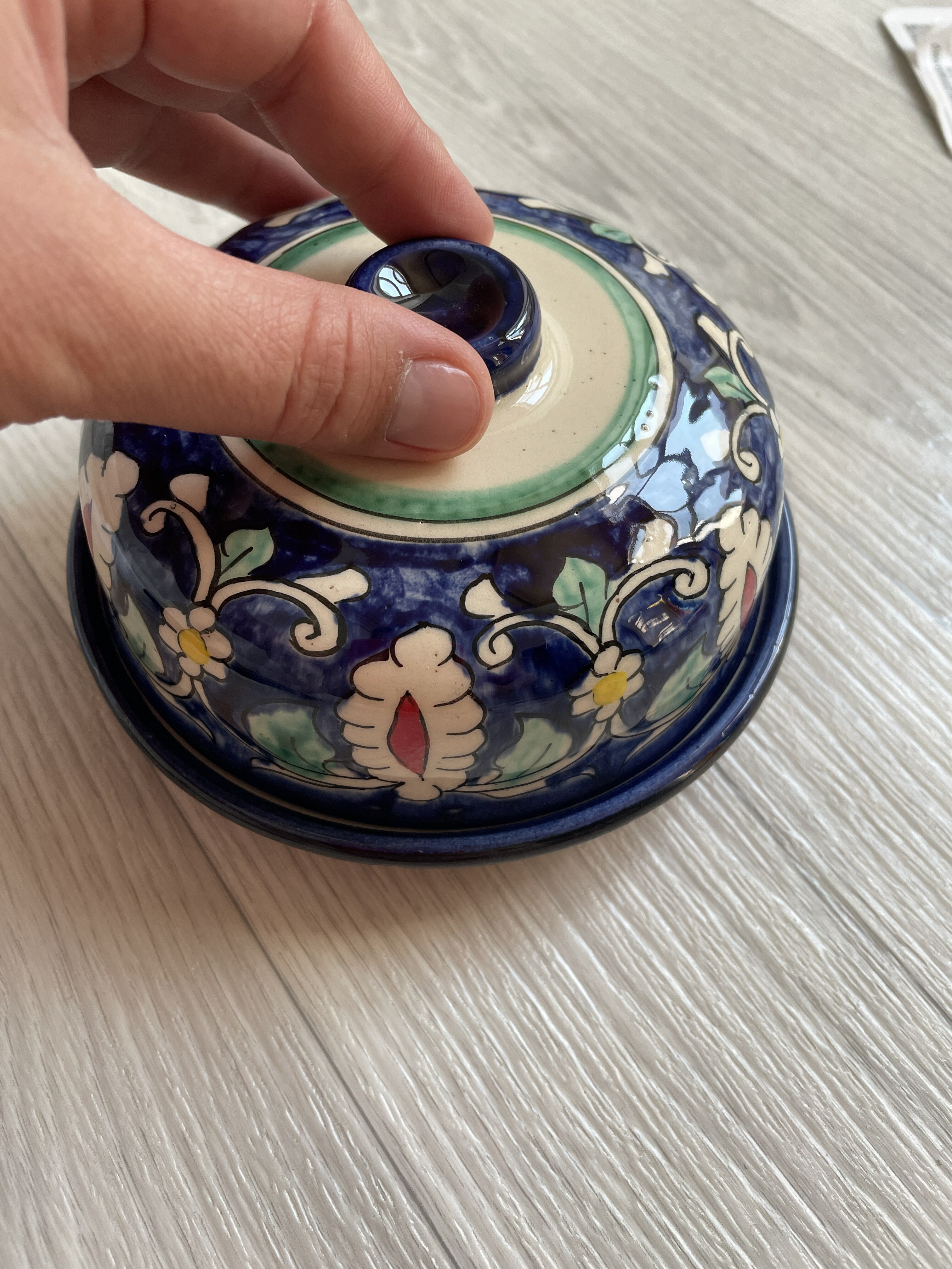 Фотография покупателя товара Масленка Риштанская Керамика "Цветы", 13 см, синий - Фото 1