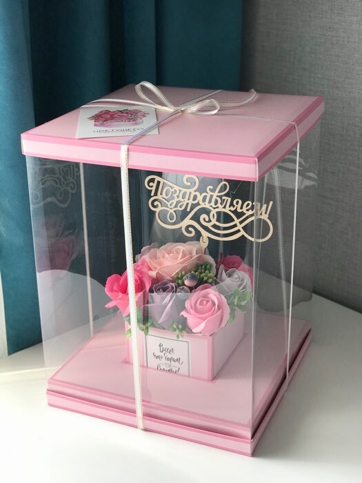 Фотография покупателя товара Коробка для цветов с вазой и PVC окнами складная, розовый, 23 х 30 х 23 см - Фото 2