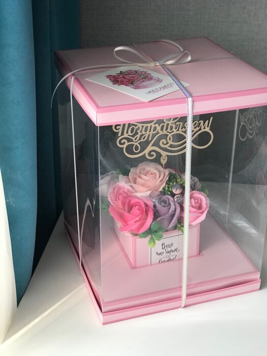 Фотография покупателя товара Коробка для цветов с вазой и PVC окнами складная, розовый, 23 х 30 х 23 см - Фото 1