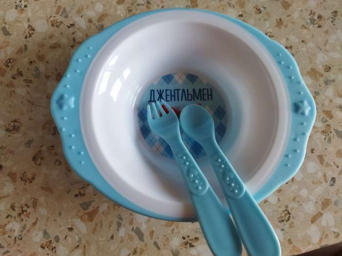 Фотография покупателя товара Набор детской посуды «Джентельмен», тарелка на присоске 250мл, вилка, ложка - Фото 2