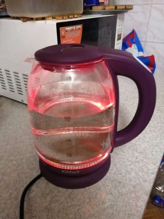 Фотография покупателя товара Чайник электрический Kitfort KT-640-5, стекло, 1.7 л, 2200 Вт, подсветка, фиолетовый
