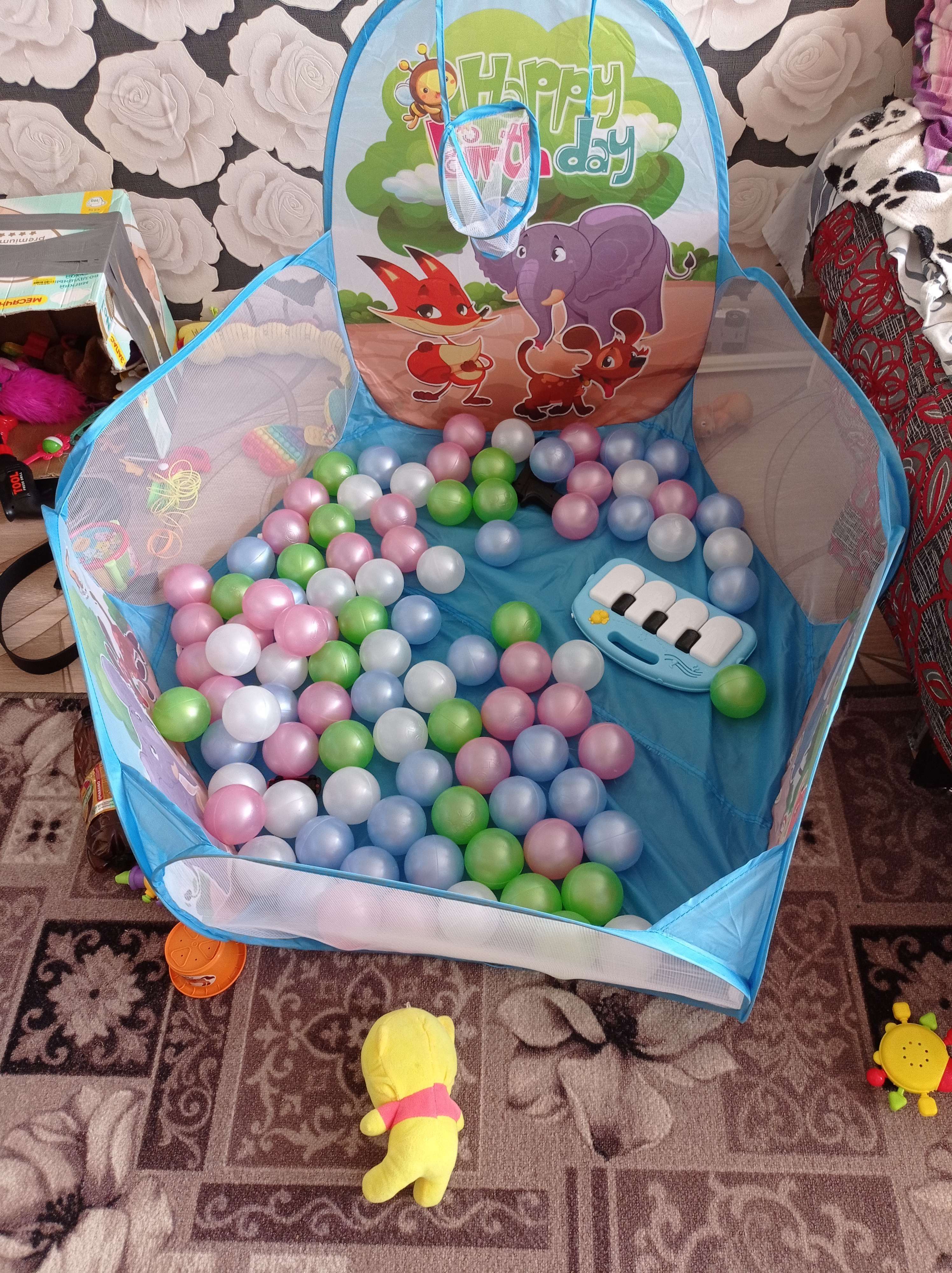 Фотография покупателя товара Шарики для сухого бассейна «Перламутровые», диаметр шара 7,5 см, набор 150 штук, цвет розовый, голубой, белый, зелёный - Фото 4