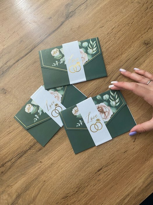 Фотография покупателя товара Приглашение на свадьбу в цветном конверте «Единое целое», с тиснением, зелёный - Фото 2