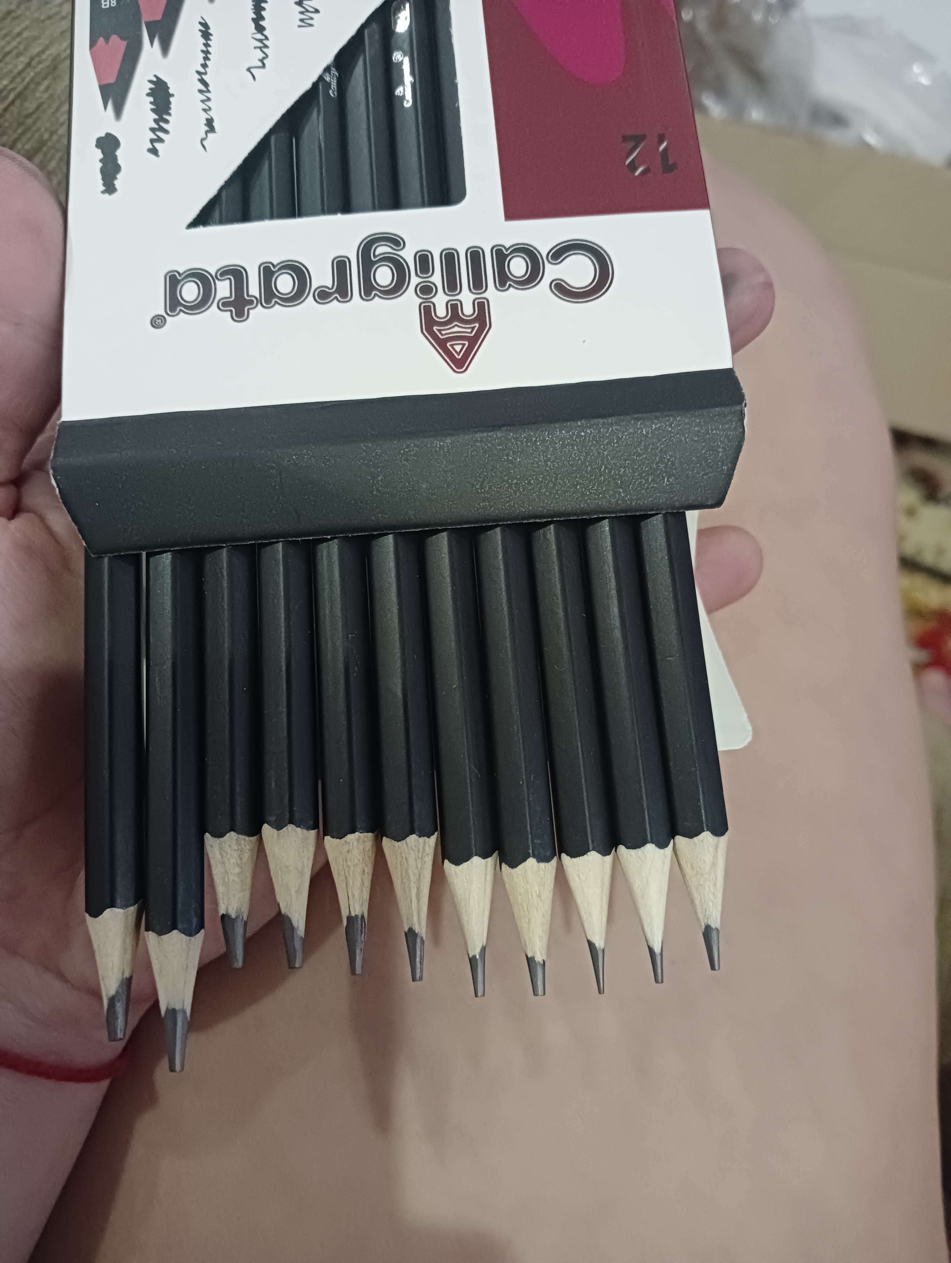 Фотография покупателя товара Набор карандашей чернографитных, 12 штук, твёрдость 2Н - 8В, гранённые, заточенные, в картонной коробке