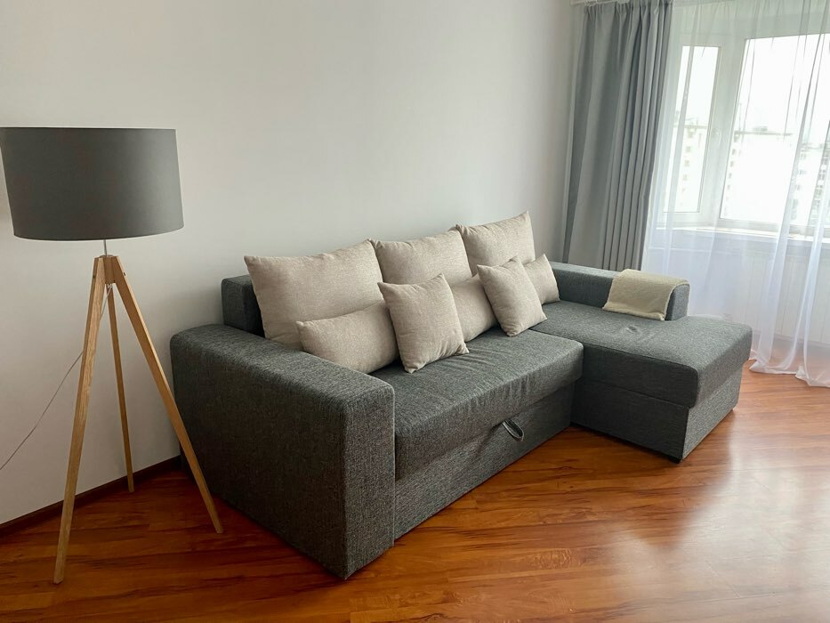 Фотография покупателя товара Угловой диван «Майами», механизм еврокнижка, правый угол, рогожка, цвет серый / бежевый
