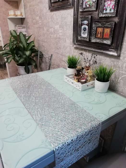Фотография покупателя товара Дорожка на стол Доляна «Паутинка», 30×150 см, цвет серебряный - Фото 2