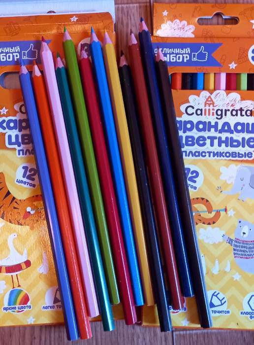 Фотография покупателя товара Карандаши 12 цветов Calligrata, ЭКОНОМ, заточенные, шестигранные, пластиковые, картонная упаковка, европодвес - Фото 35