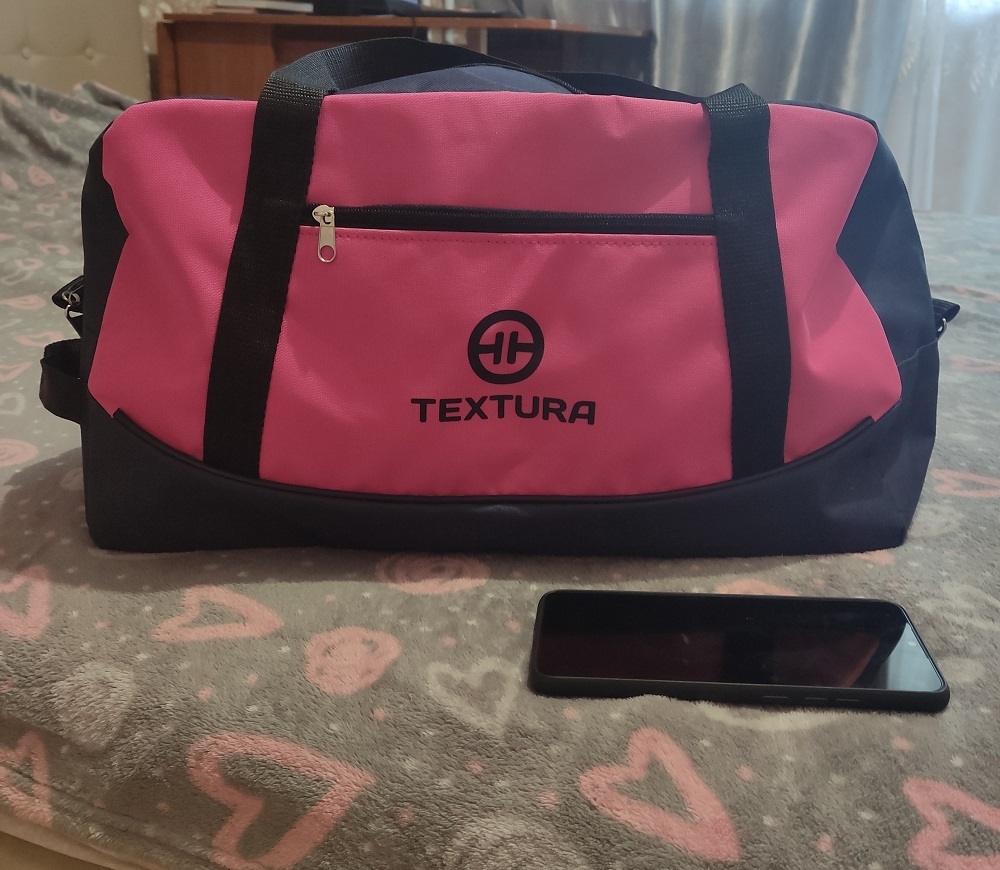 Фотография покупателя товара Сумка спортивная женская, TEXTURA, средний размер, цвет синий/розовый