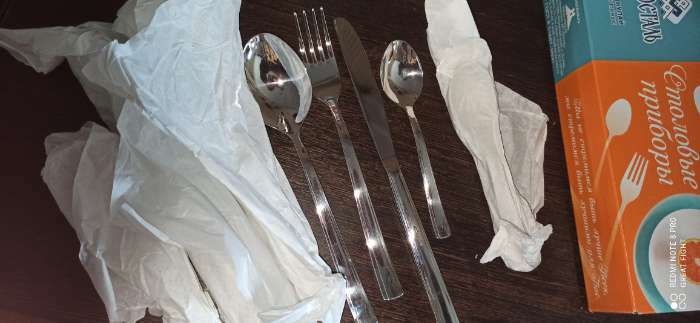 Фотография покупателя товара Набор столовый «Торжество», 24 предмета, толщина 2 мм, картонная коробка, цвет серебряный