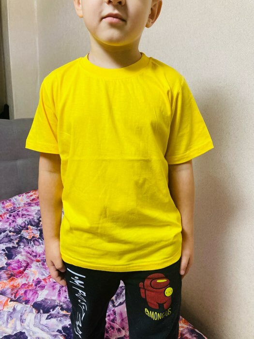 Фотография покупателя товара Футболка детская, цвет жёлтый, рост 110 см - Фото 2