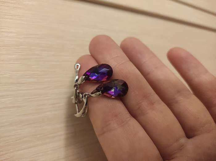 Фотография покупателя товара Серьги со стразами «Иллюзион» капля цвет фиолетовый в серебре