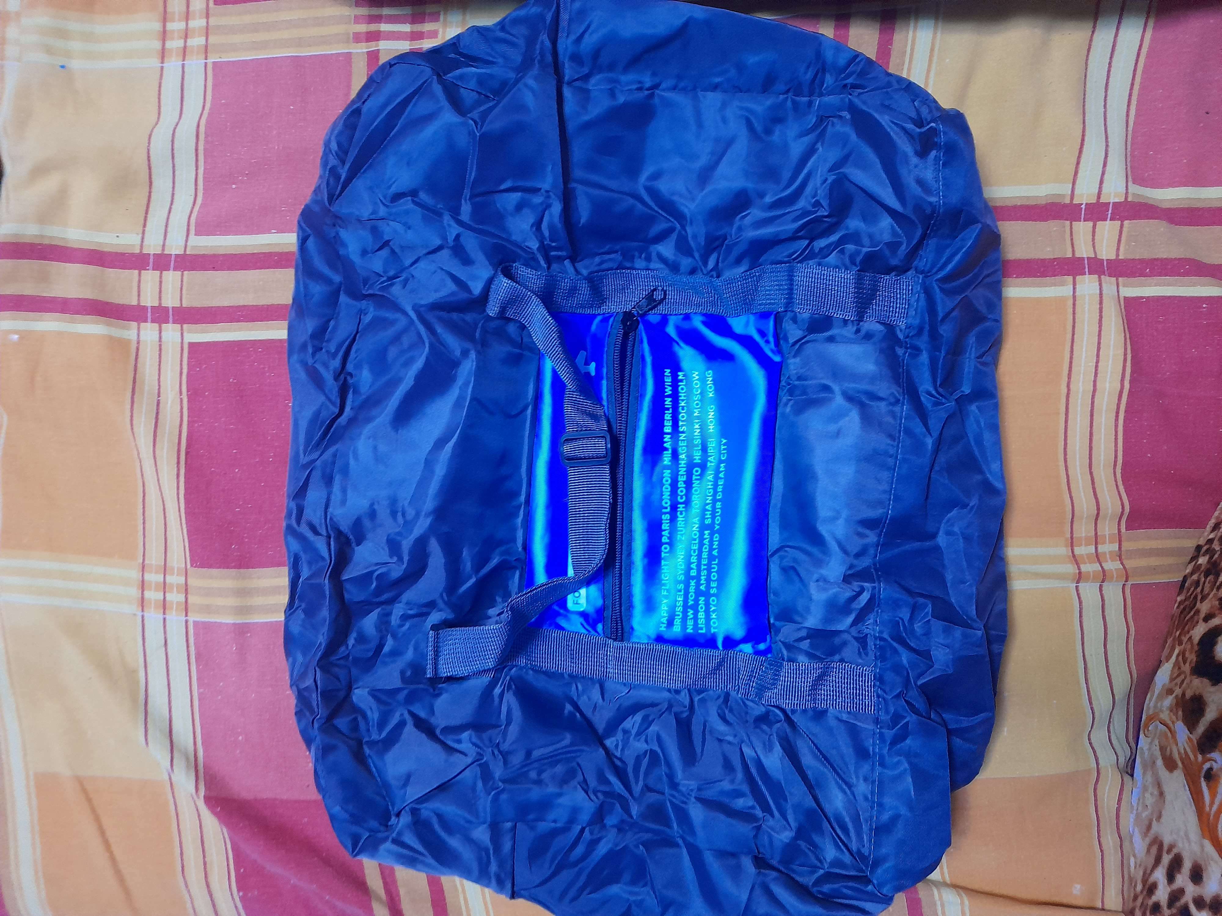 Фотография покупателя товара Сумка дорожная на молнии, складная в косметичку, наружный карман, цвет серый/голубой