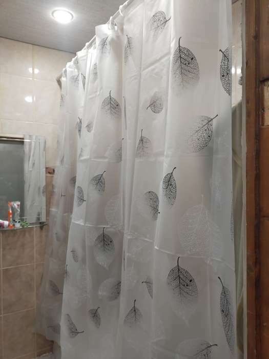 Фотография покупателя товара Штора для ванны Доляна «Чёрно-белые листья», 180×180 см, EVA - Фото 1