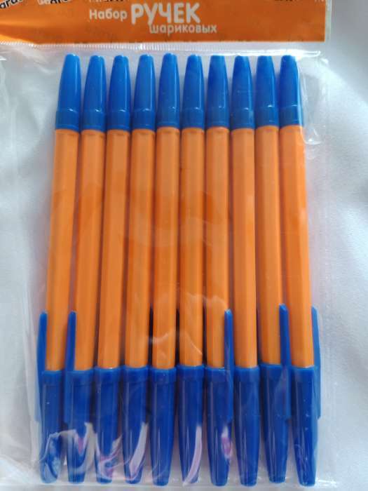 Фотография покупателя товара Набор ручек шариковых, 0.7 мм, 10 штук, стержень синий, оранжевый корпус