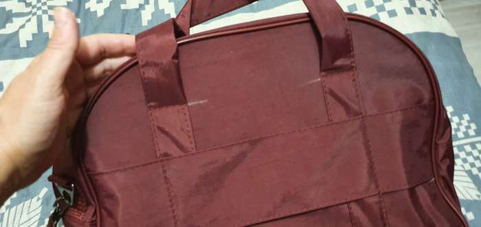 Фотография покупателя товара Чемодан малый 20" с сумкой, отдел на молнии, наружный карман, с расширением, цвет бордовый - Фото 2