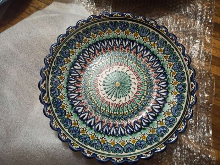 Фотография покупателя товара Ляган Риштанская Керамика "Цветы", 32 см, синий, рифлёный, глубокий - Фото 1
